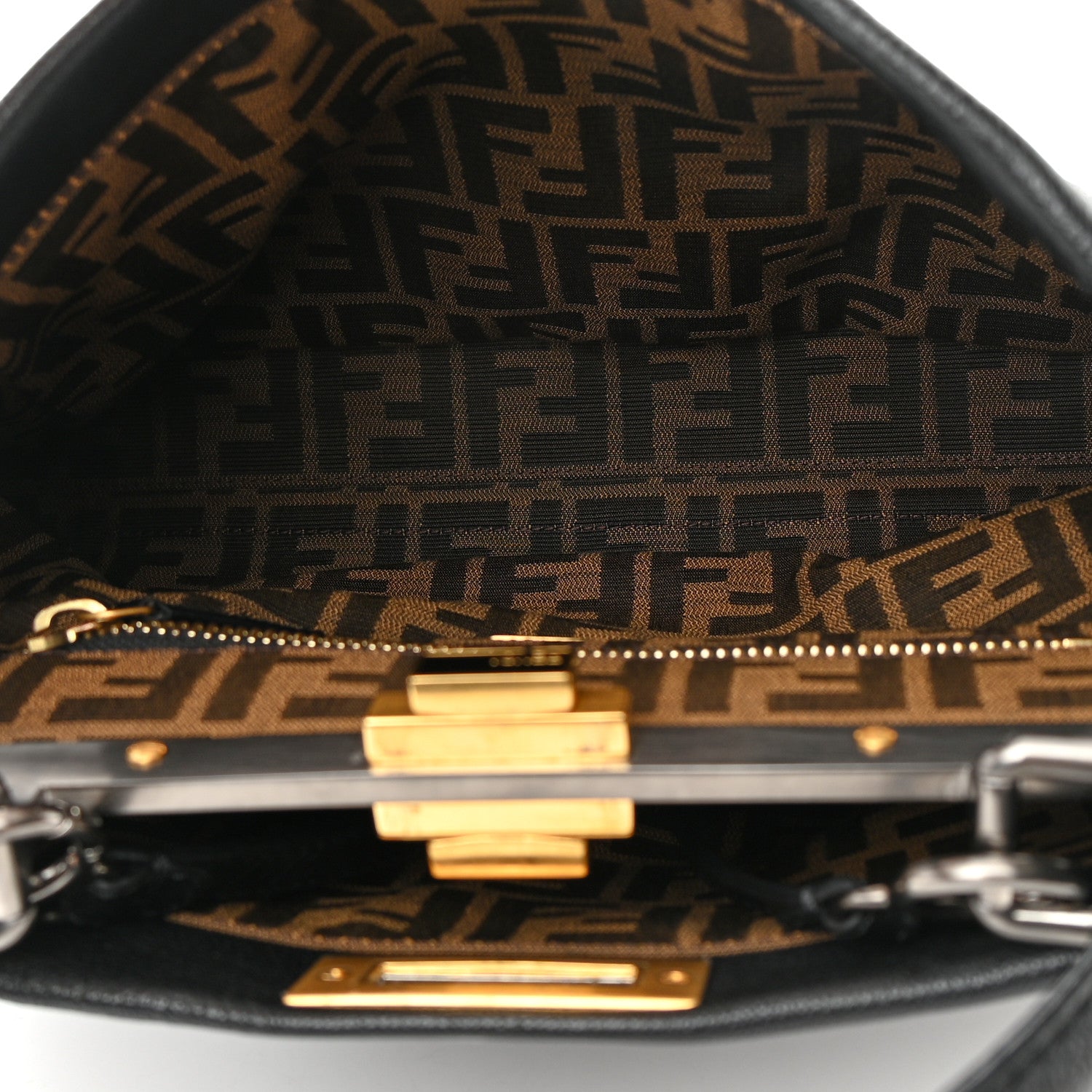 Fendi Goatskin Zucca Medium Peekaboo Iconic Satchel Black Tobacco 5 of 17