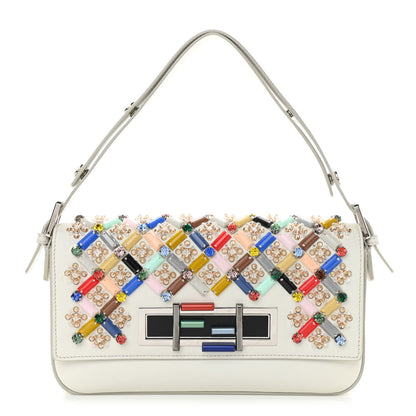 Fendi Vitello Dolce Crystal 3Baguette Shoulder Bag White Multicolor 1 of 11