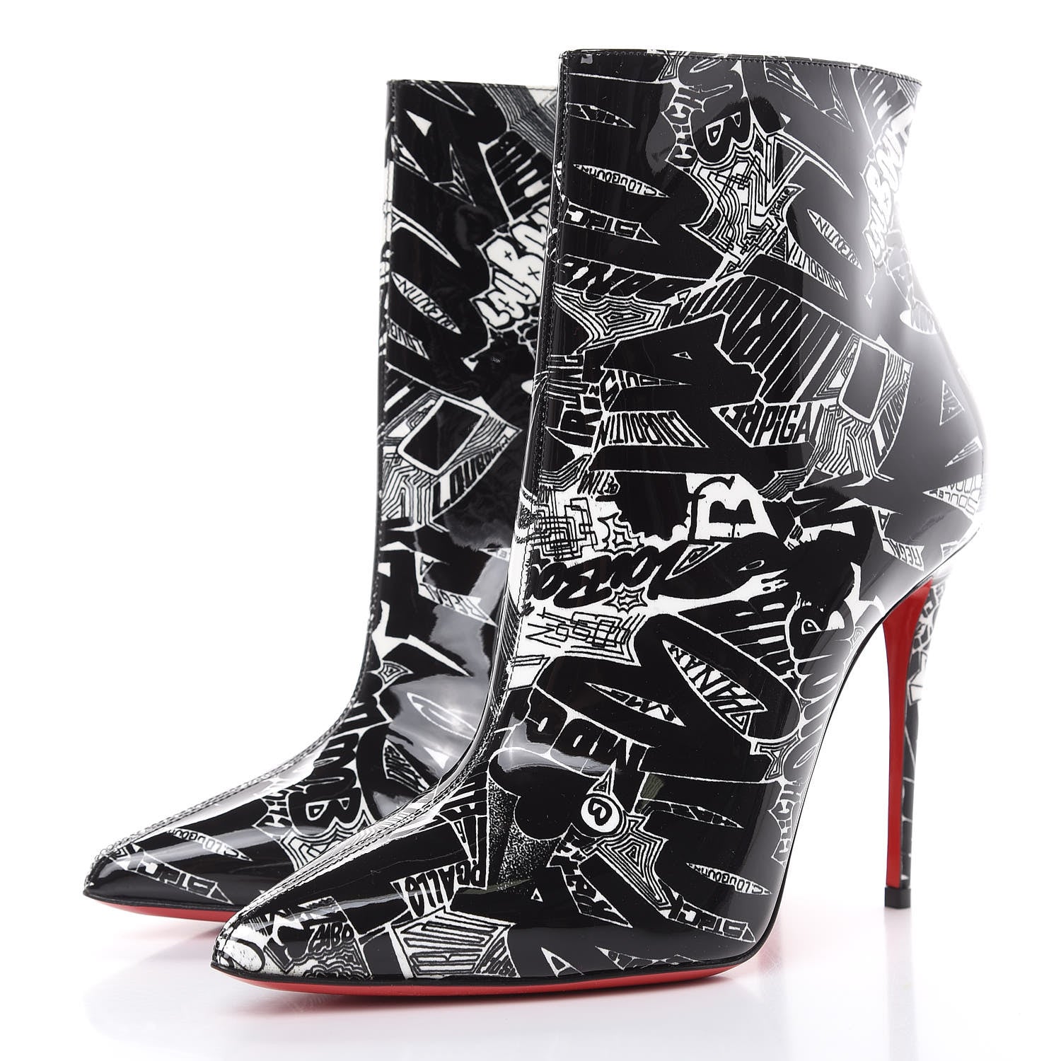 Christian Louboutin Patent Nicograf So Kate Booty 100 Ankle Boots 37.5 Black White 3 of 9