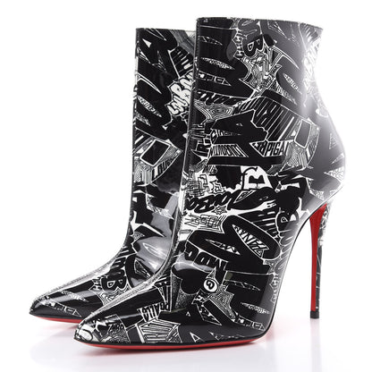 Christian Louboutin Patent Nicograf So Kate Booty 100 Ankle Boots 37.5 Black White 3 of 9