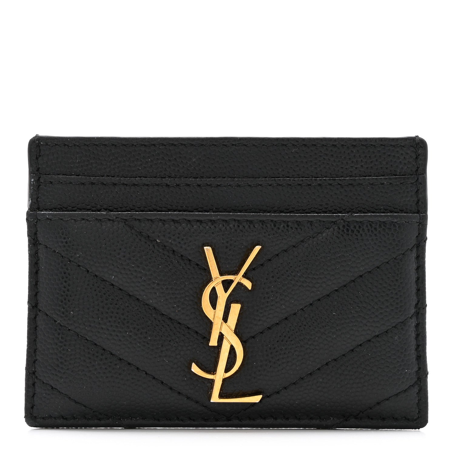Saint Laurent Grain De Poudre Matelasse Chevron Monogram Credit Card Case Black 1 of 9