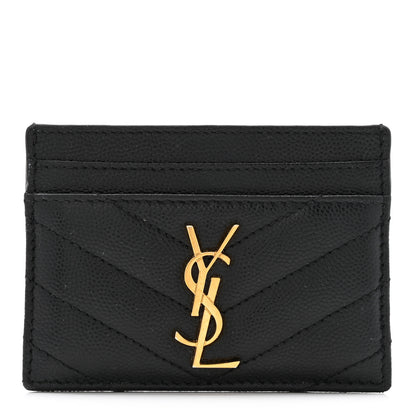 Saint Laurent Grain De Poudre Matelasse Chevron Monogram Credit Card Case Black 1 of 9