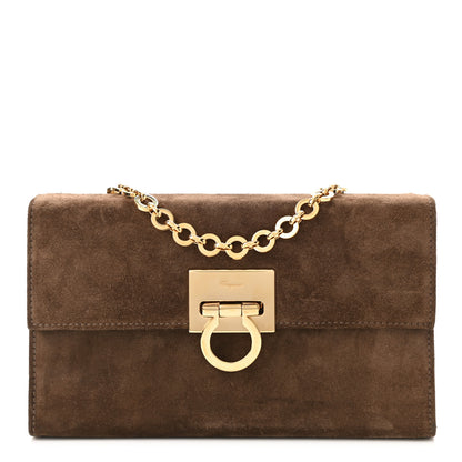 Salvatore Ferragamo Suede Gancini Chain Crossbody Brown 2 of 17