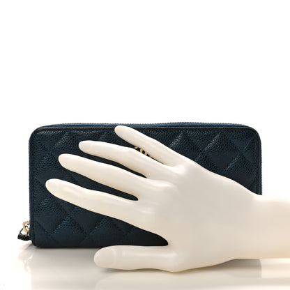 Chanel Metallic Caviar Quilted Large Gusset Zip Around Wallet Dark Blue 2 of 8