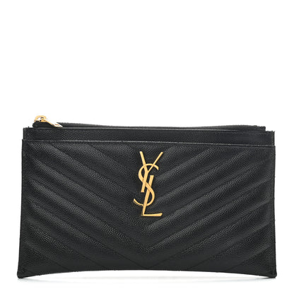 Saint Laurent Grain De Poudre Chevron Monogram Bill Pouch Black 1 of 7
