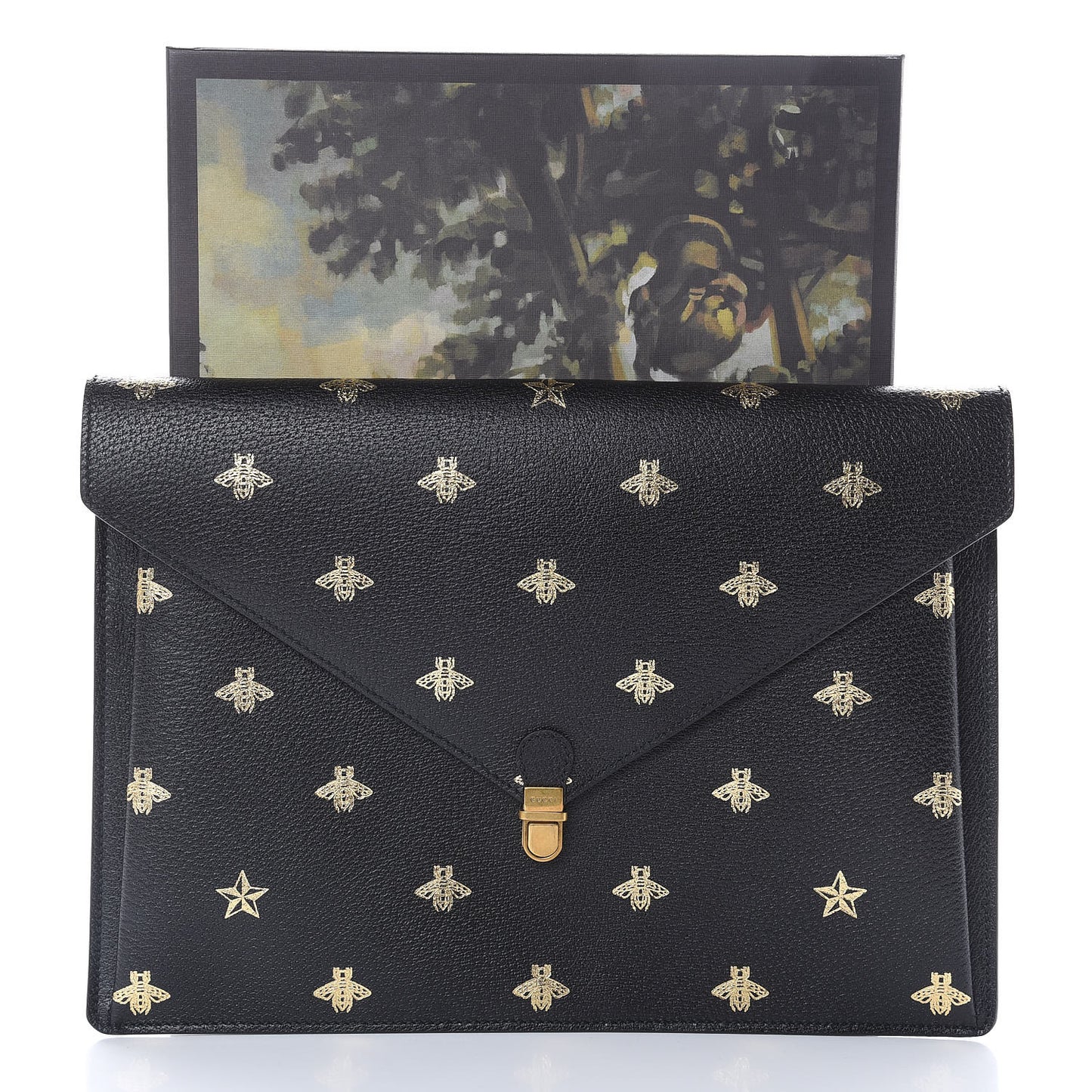 Grained Calfskin Bee Star Portfolio Black