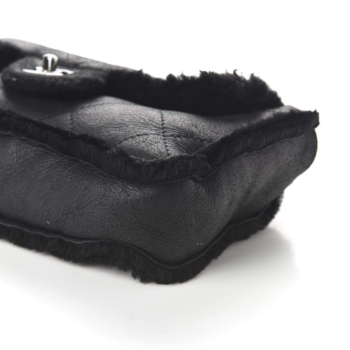 Shearling Quilted Medium Single Flap Black