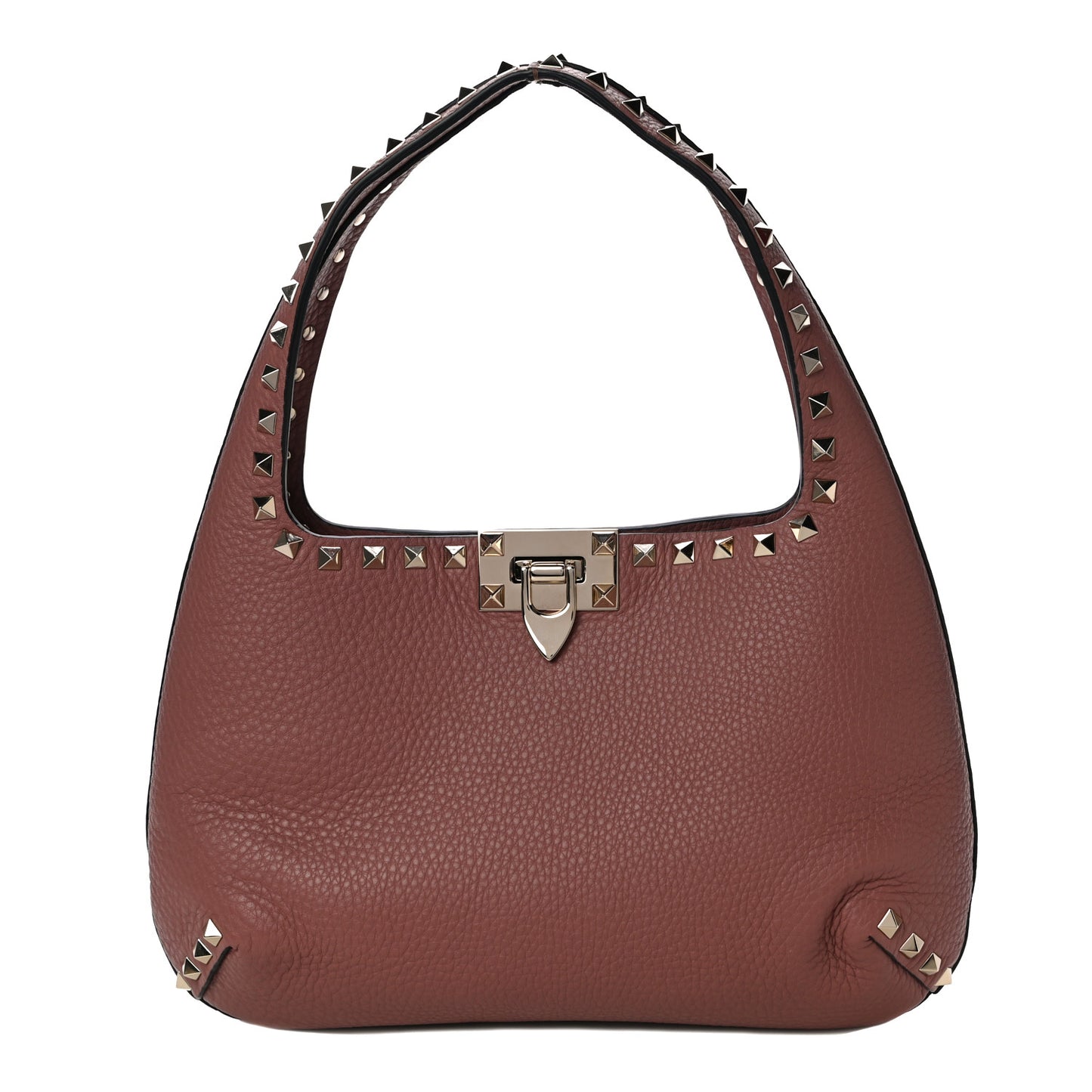 Pebbled Calfskin Small Rockstud Flip Lock Hobo Dark Nude