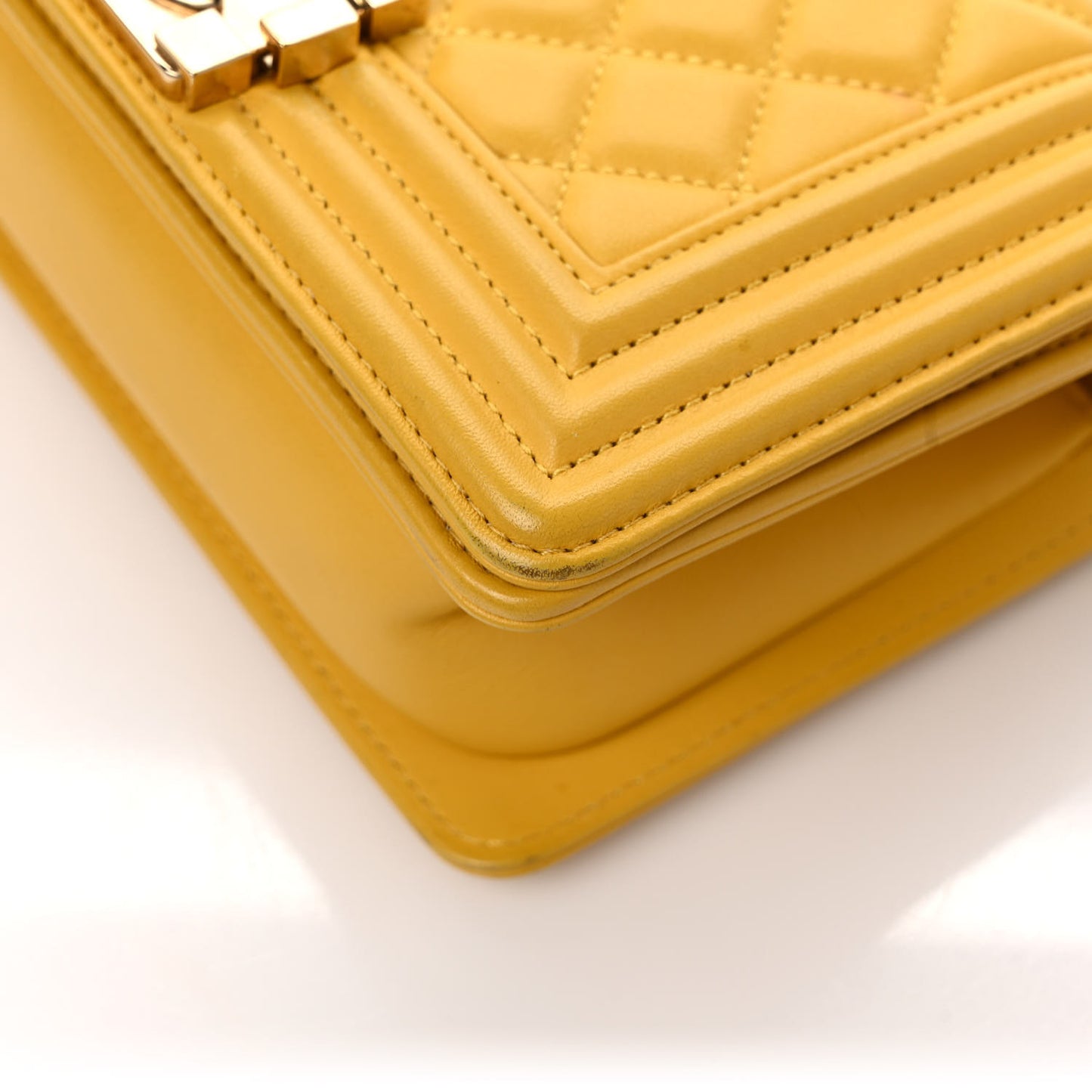 Lambskin Quilted Small Boy Flap Yellow
