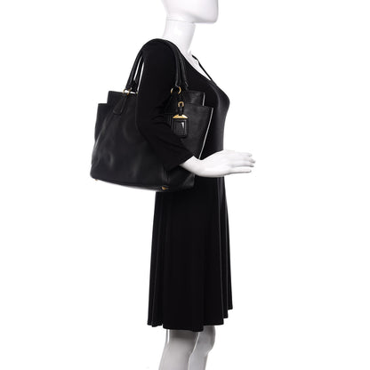 Prada Vitello Daino Side Pocket Tote Black 2 of 10