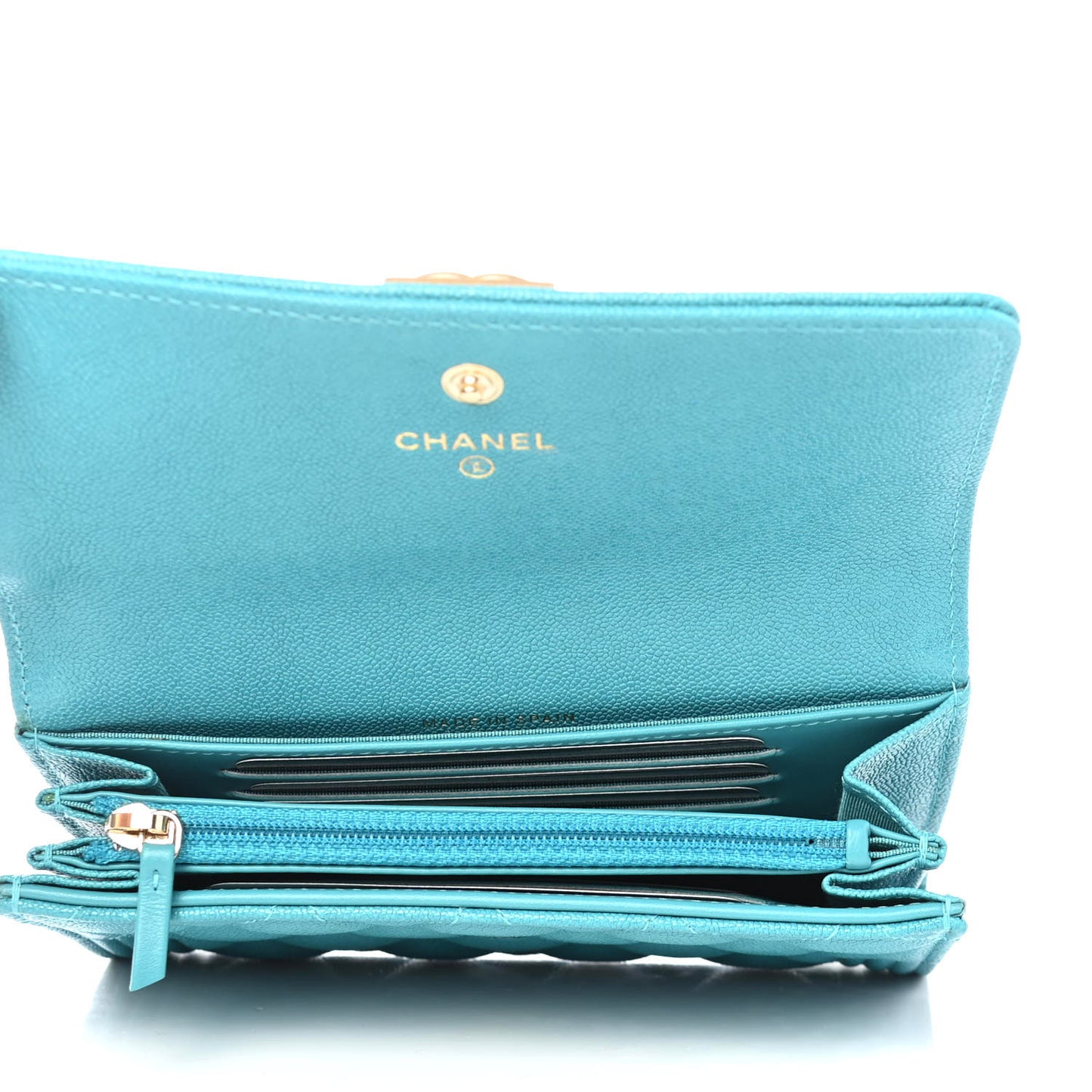 Caviar Quilted Medium Boy Flap Wallet Turquoise