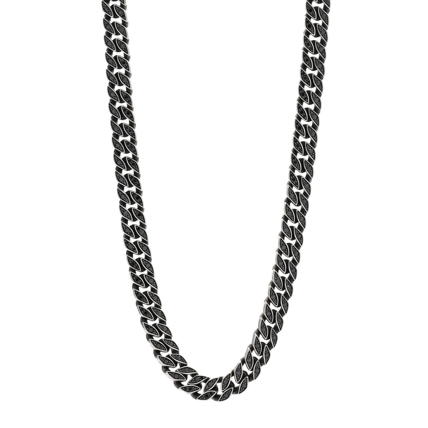 Sterling Silver Black Diamond 11.5mm Curb Chain Necklace 24"