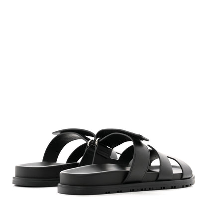 Hermes Calfskin Womens Chypre Sandals 37.5 Black 4 of 9