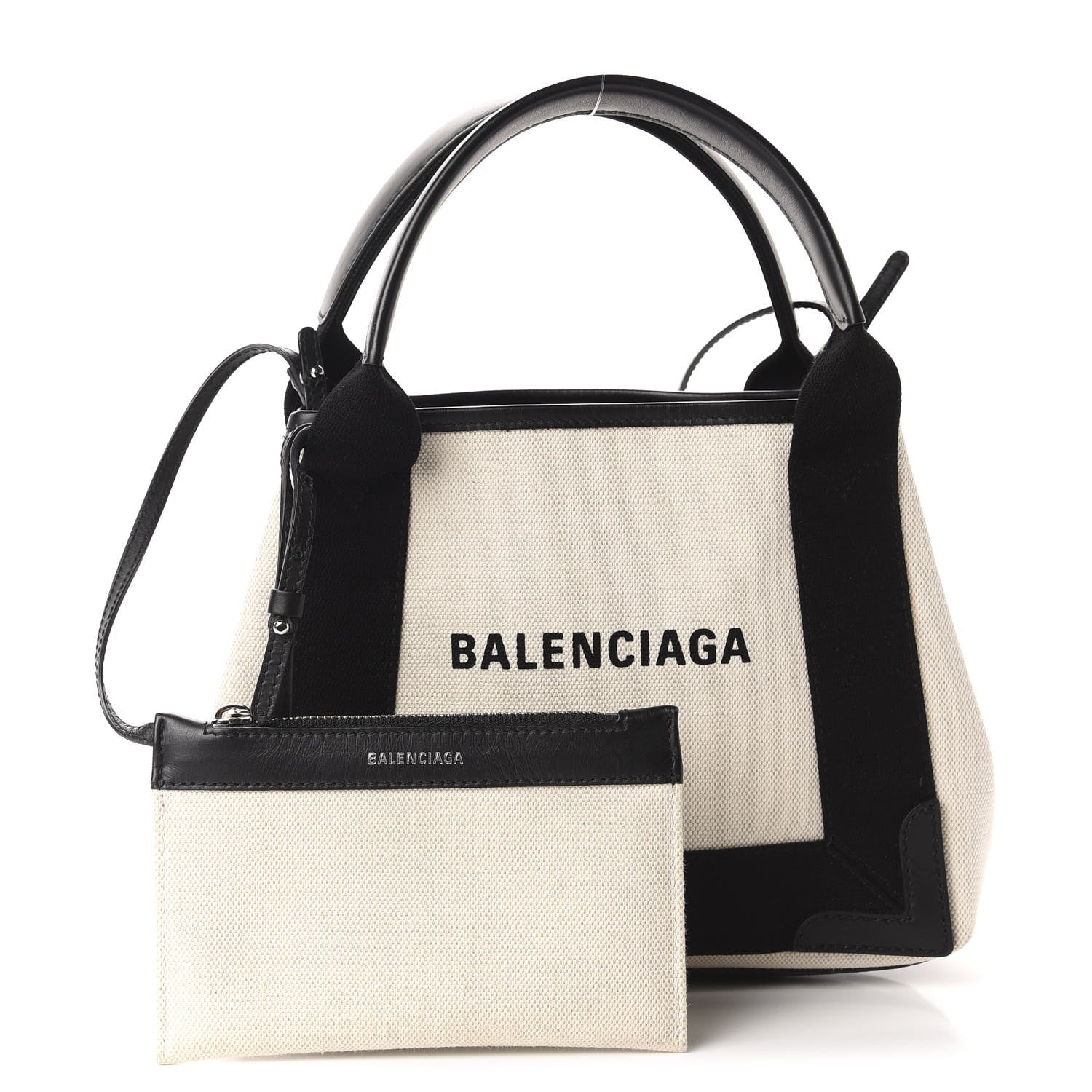 Balenciaga Cotton Canvas Calfskin Navy Cabas XS Natural Black 1 of 11