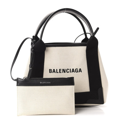 Balenciaga Cotton Canvas Calfskin Navy Cabas XS Natural Black 1 of 11