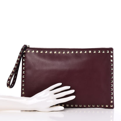 Valentino Garavani Vitello Large Rockstud Zip Wristlet Pouch Rubin 2 of 7