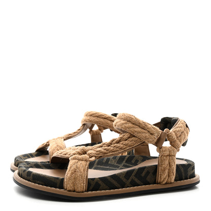 Fendi Braided Fabric Jacquard FF Fendi Feel 25mm Sandals 38.5 Sughero Black Tabacco 3 of 8