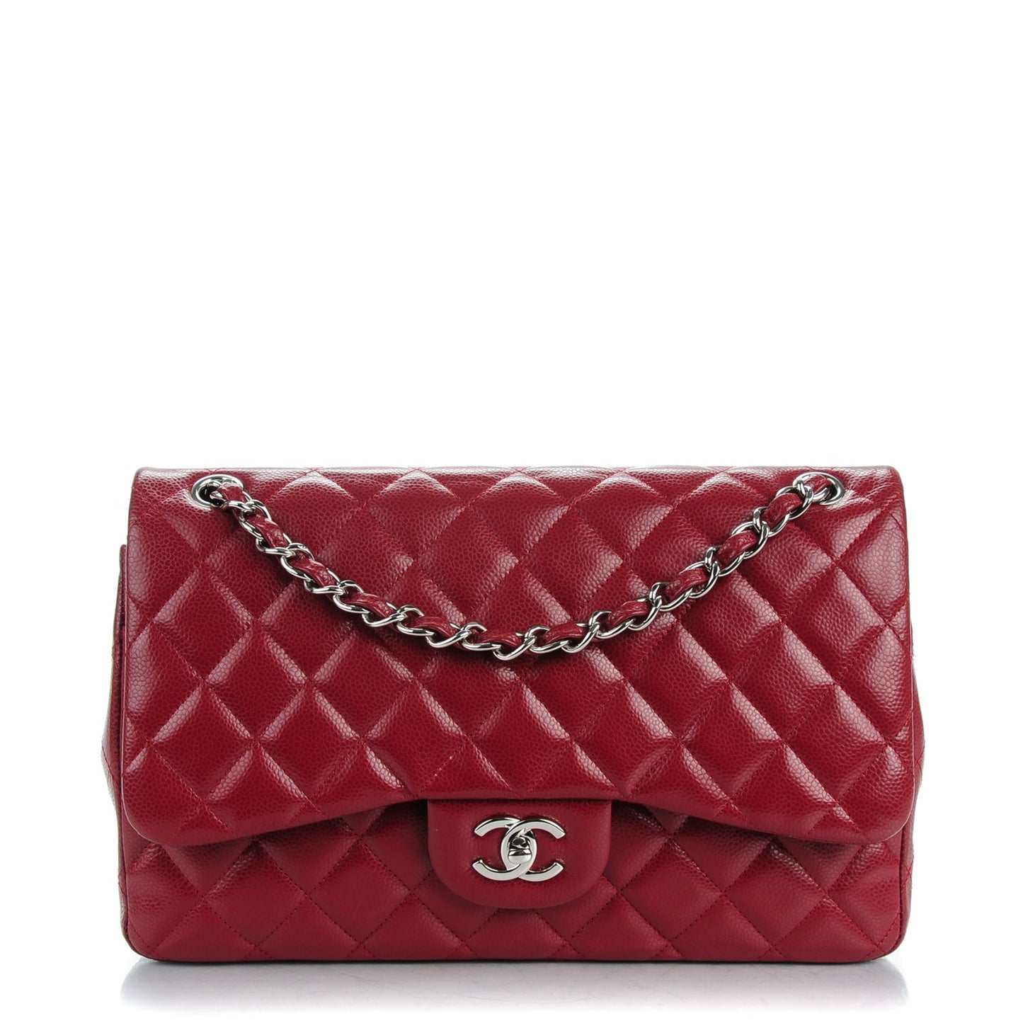 Caviar Quilted Jumbo Double Flap Dark Red