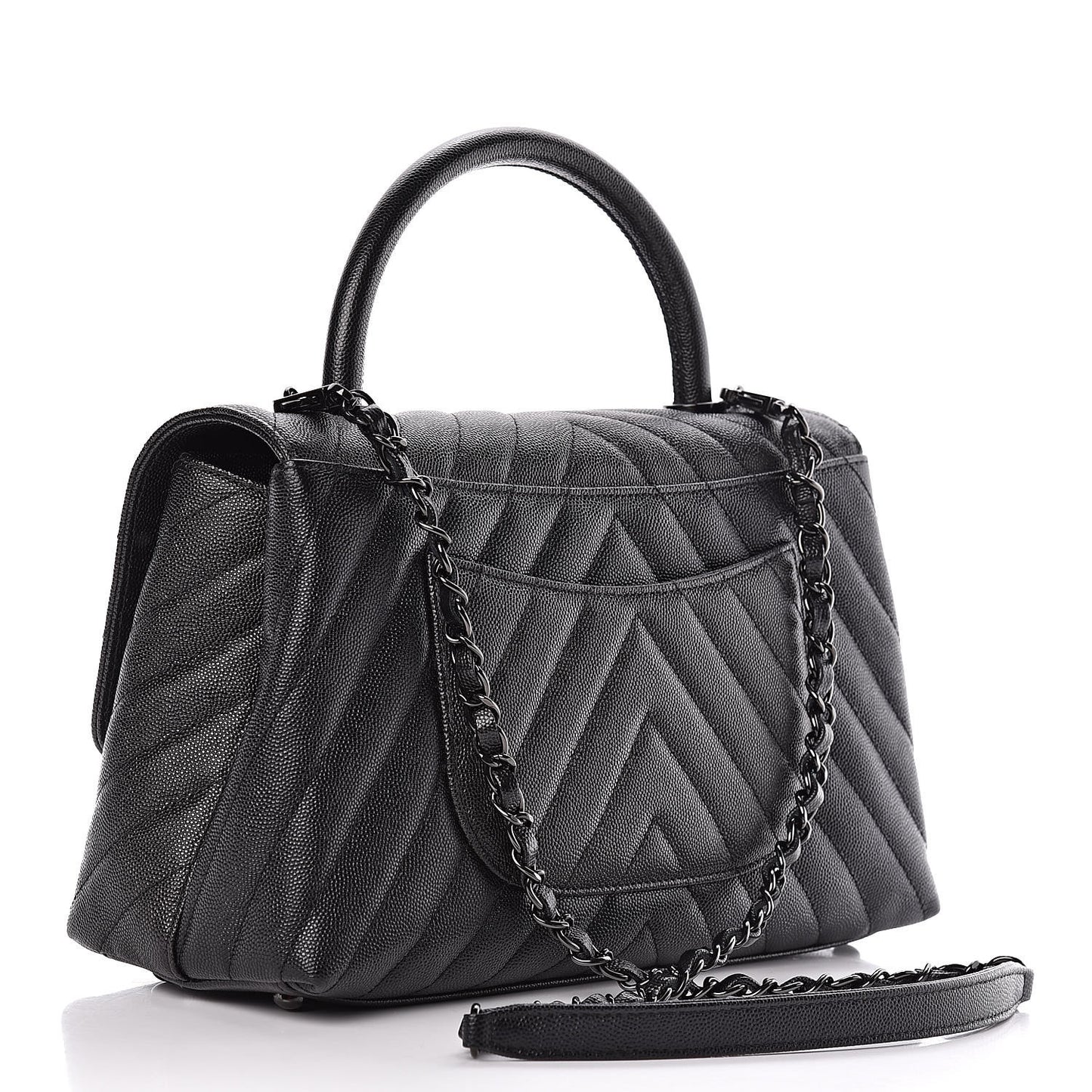Caviar Chevron Quilted Small Coco Handle Flap So Black