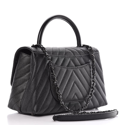 Chanel Caviar Chevron Quilted Small Coco Handle Flap So Black 3 of 9