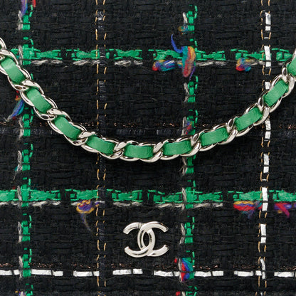 Chanel Tweed Fringe Wallet On Chain WOC Black Green 8 of 12