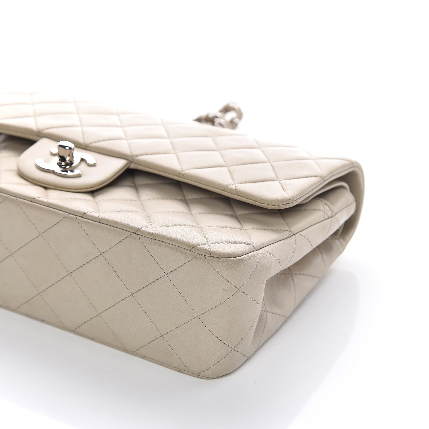 Lambskin Quilted Medium Double Flap Light Grey