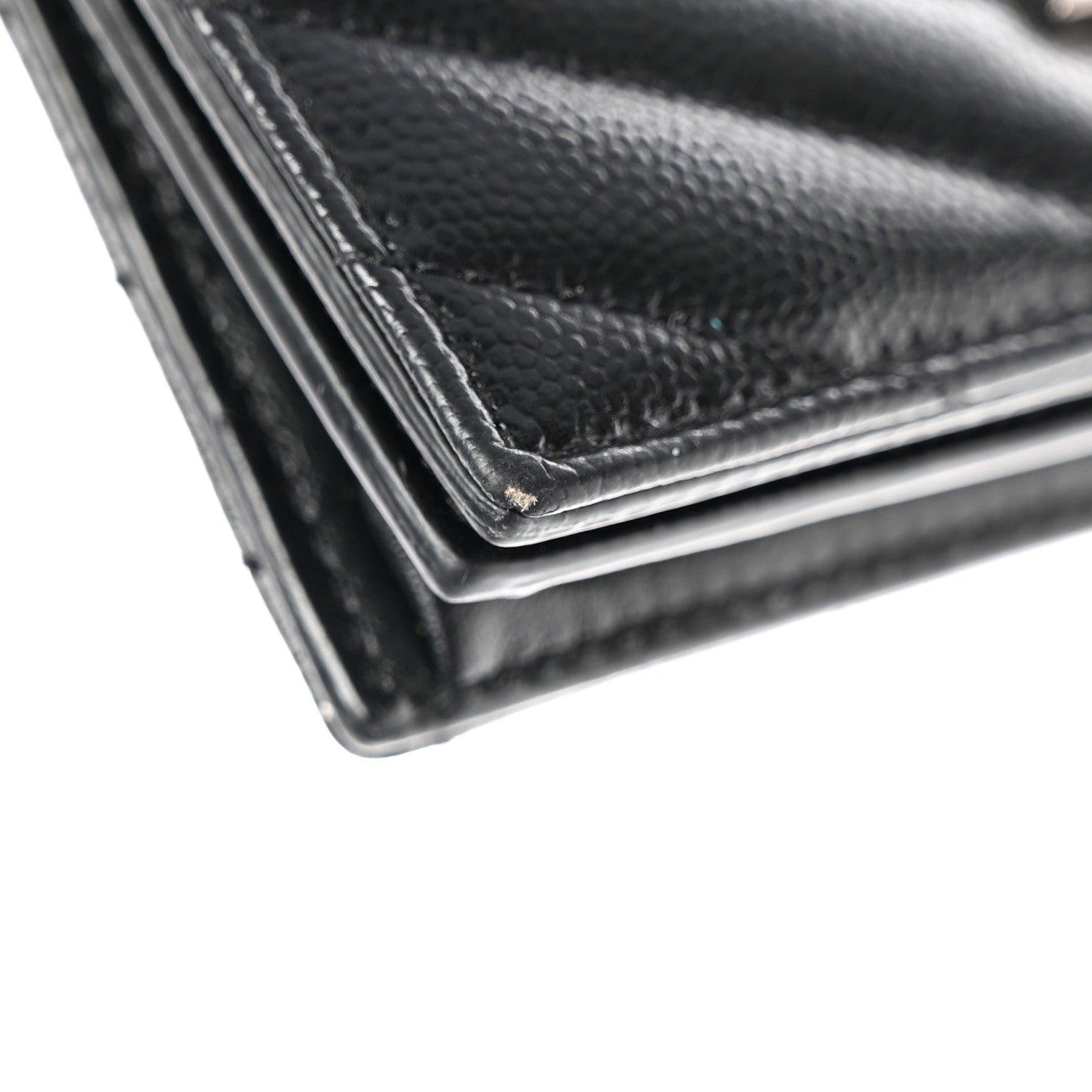 Saint Laurent Grain De Poudre Matelasse Chevron Monogram Card Case Black 9 of 11