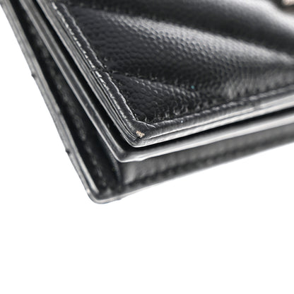 Saint Laurent Grain De Poudre Matelasse Chevron Monogram Card Case Black 9 of 11
