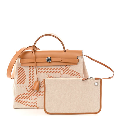 Hermes Vache Hunter Toile H Brides de Gala Herbag Zip Retourne 31 PM Natural 1 of 11