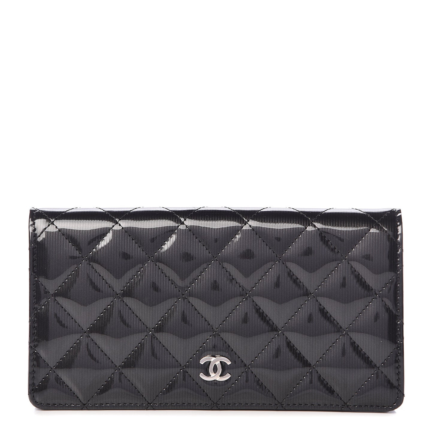 Striated Patent Yen Wallet Black