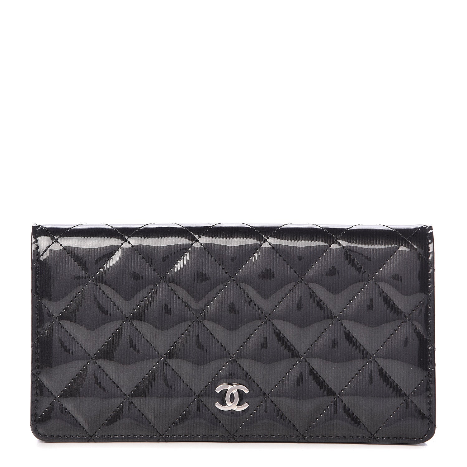 Chanel Striated Patent Yen Wallet Black 1 of 9
