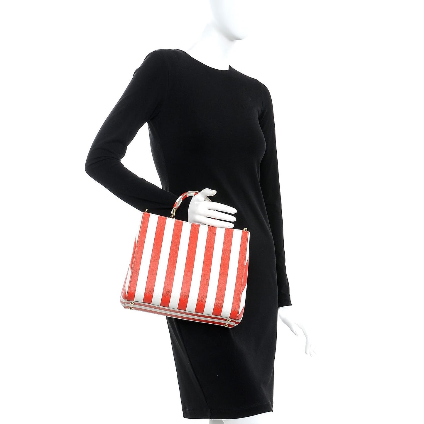 Dauphine Striped Top Handle Satchel Red White