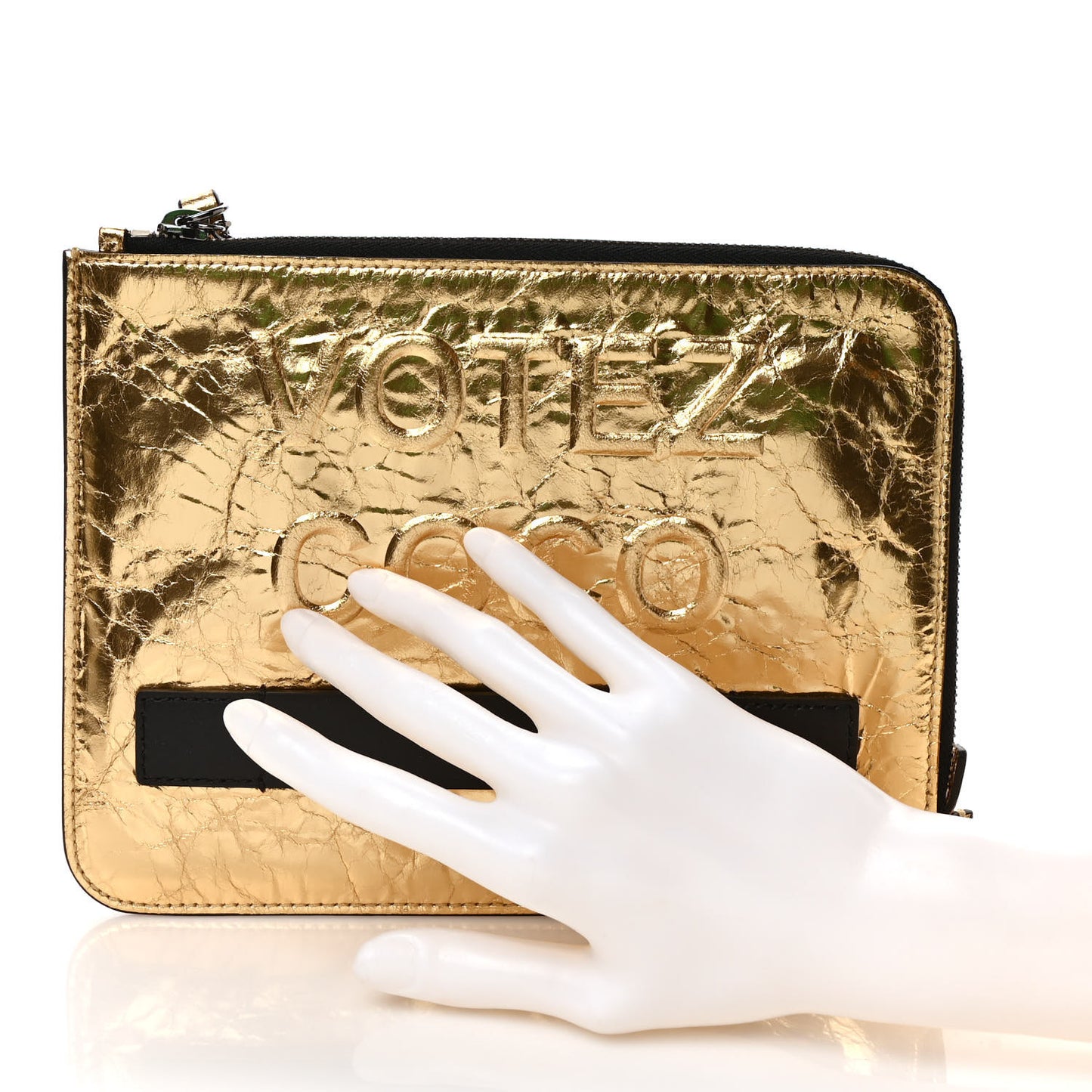 Metallic Lambskin Small Feminine Pouch Clutch Gold