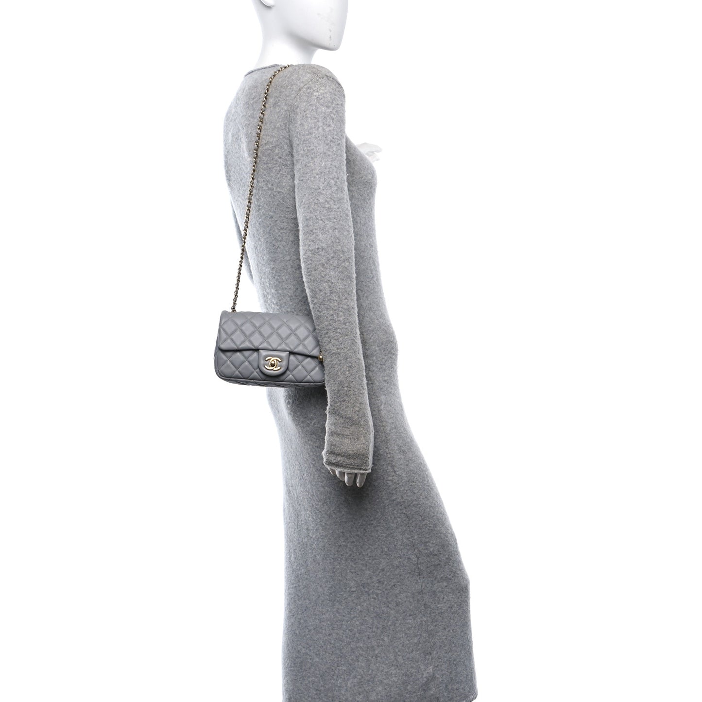 Lambskin Quilted Mini Rectangular Pearl Crush Flap Grey
