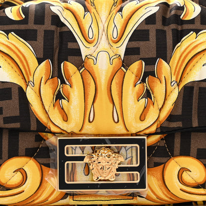 Fendi X VERSACE Silk Fendace FF Baroque Quilted Scarf Baguette Black Gold 7 of 9