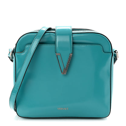 Versace Shiny Calfskin V Greca Messenger Bag Teal 1 of 10