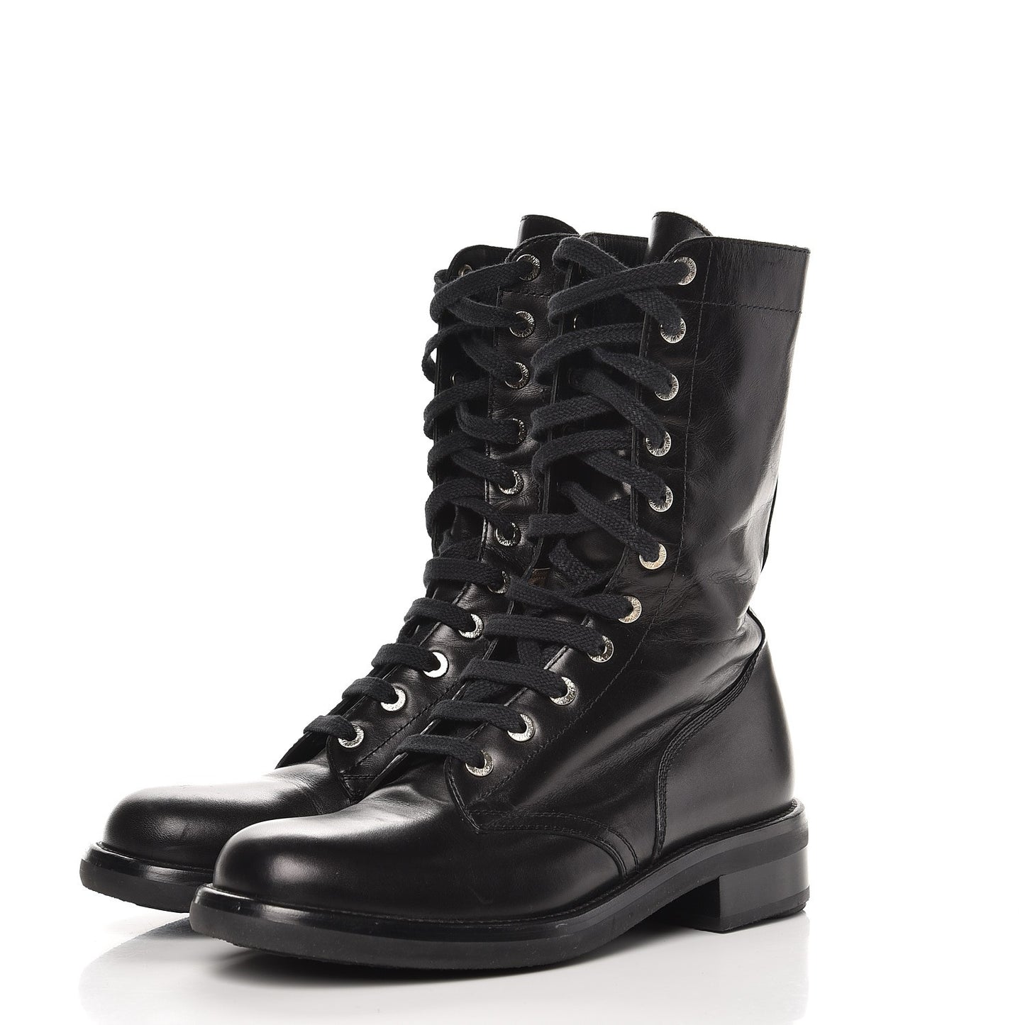 Crinkled Calfskin Paris Edinburgh CC Combat Boots 40 Black