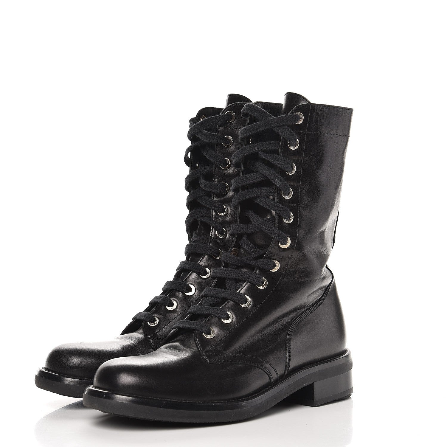 Chanel Crinkled Calfskin Paris Edinburgh CC Combat Boots 40 Black 3 of 10