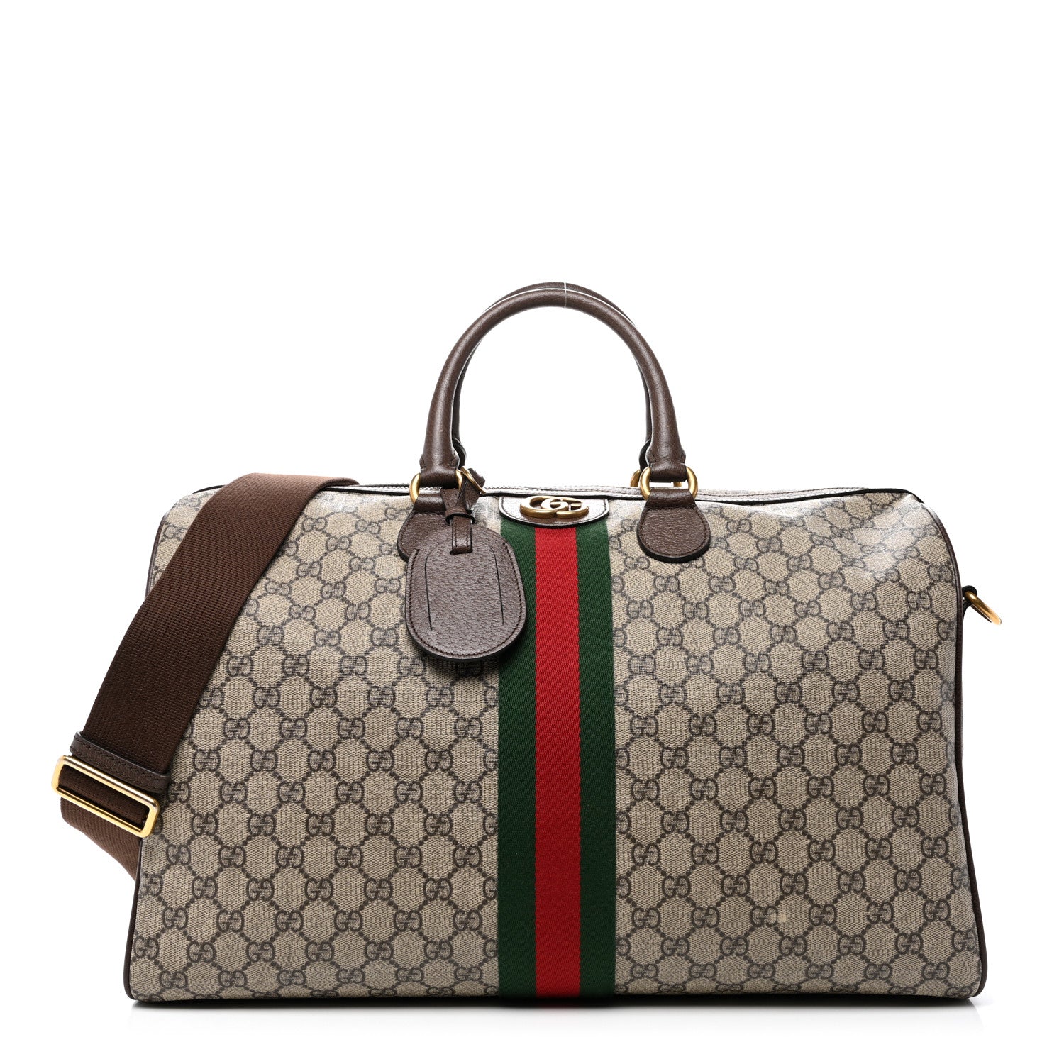 Gucci GG Supreme Monogram Textured Dollar Calfskin Web Medium Ophidia Carry-On Duffle Bag Beige Ebony New Acero 1 of 9