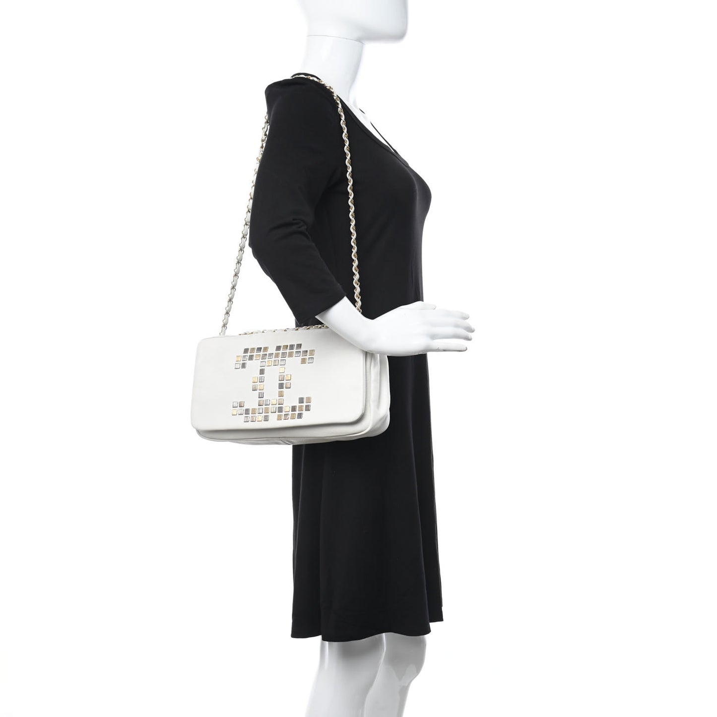 Calfskin Metal Mosaic Flap White