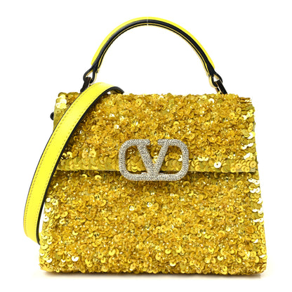 Valentino Garavani Sequin Crystal Embroidered Mini Vsling Top Handle Bag Yellow 1 of 9
