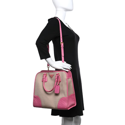 Prada Canapa Ostrich Shopping Tote Corda Geranio 2 of 10