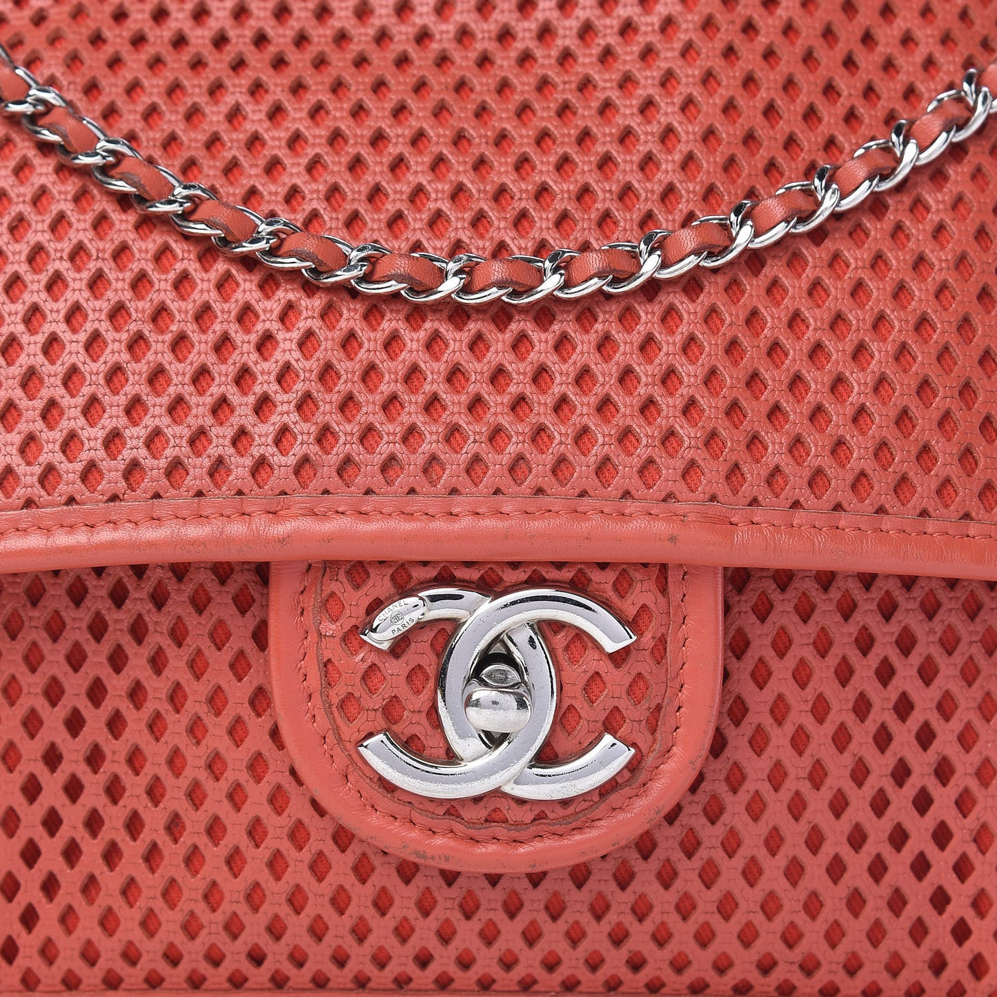 Perforated Calfskin Small Up In The Air Flap Red