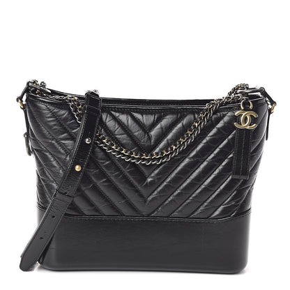 Chanel Aged Calfskin Chevron Quilted Medium Gabrielle Hobo Black 1 of 11