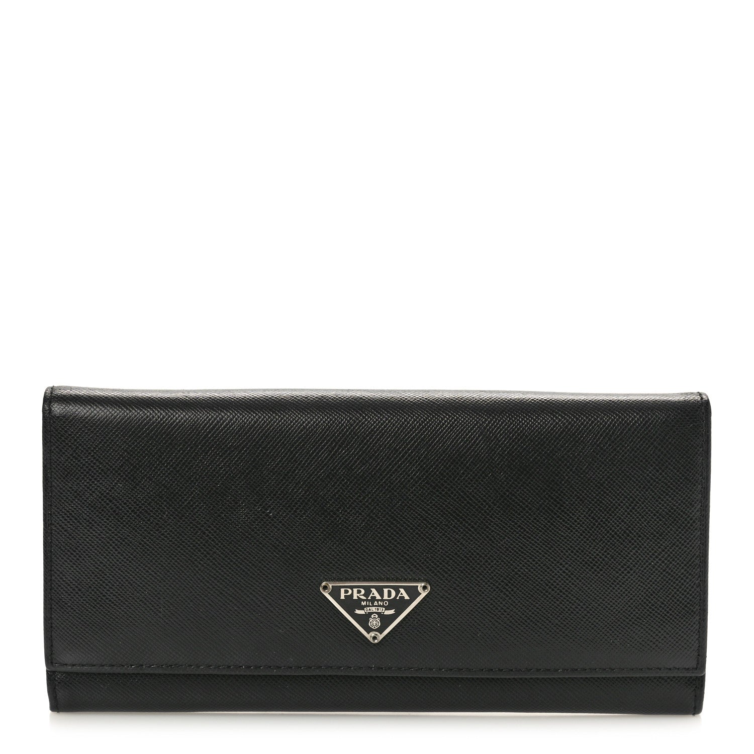 Prada Saffiano Triangle Continental Flap Wallet Black 1 of 8