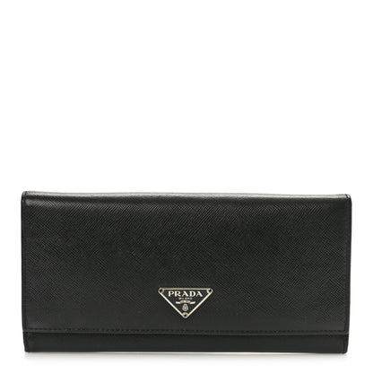 Prada Saffiano Triangle Continental Flap Wallet Black 1 of 8