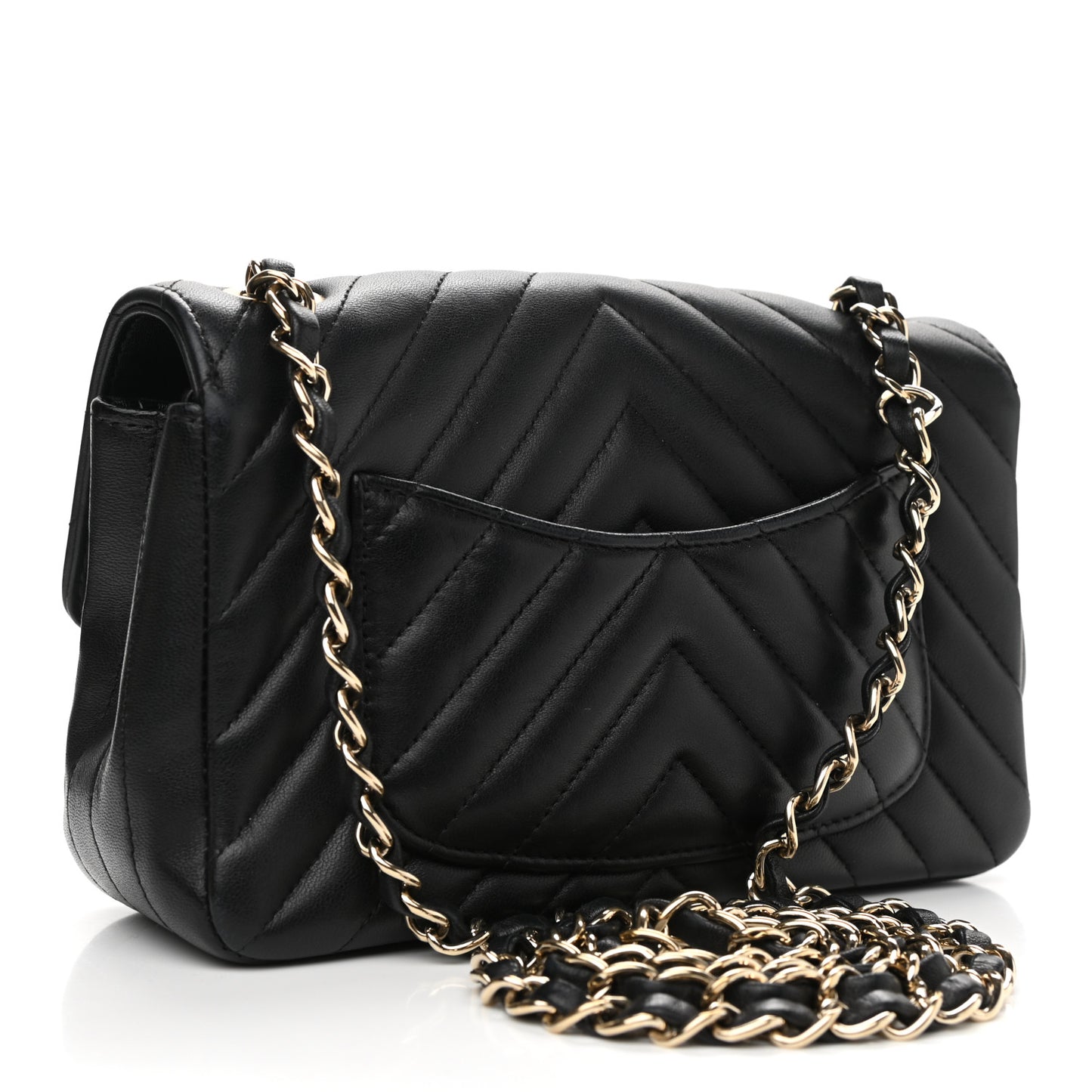 Lambskin Chevron Quilted Mini Rectangular Flap Black