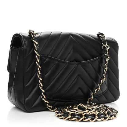 Chanel Lambskin Chevron Quilted Mini Rectangular Flap Black 2 of 13