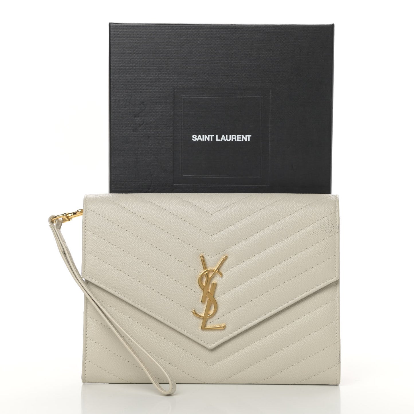 Grain De Poudre Matelasse Chevron Monogram Envelope Clutch Blanc Vintage