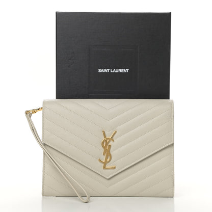 Saint Laurent Grain De Poudre Matelasse Chevron Monogram Envelope Clutch Blanc Vintage 11 of 11